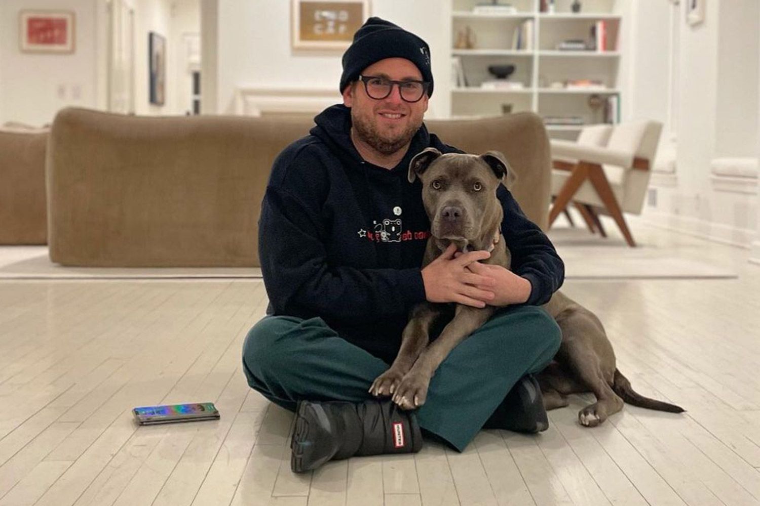 Jonah Hill with adopted dog